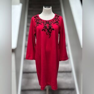NEW Chico’s Beaded Embellished Scoop Neck Red Shift Dress Women’s 1/M/8 Holiday
